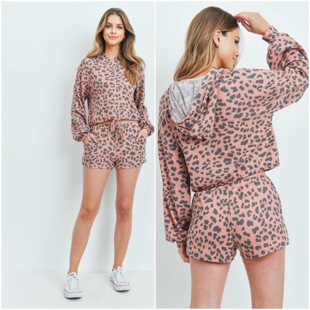 MAUVE BLACK CHEETAH TOP & SHORT SET